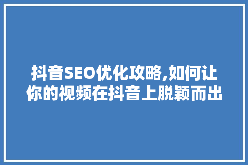 抖音SEO优化攻略,如何让你的视频在抖音上脱颖而出