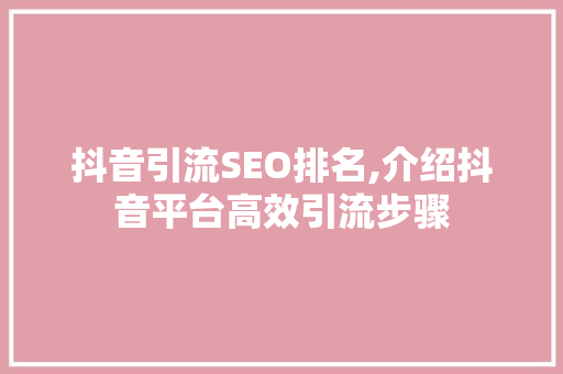抖音引流SEO排名,介绍抖音平台高效引流步骤