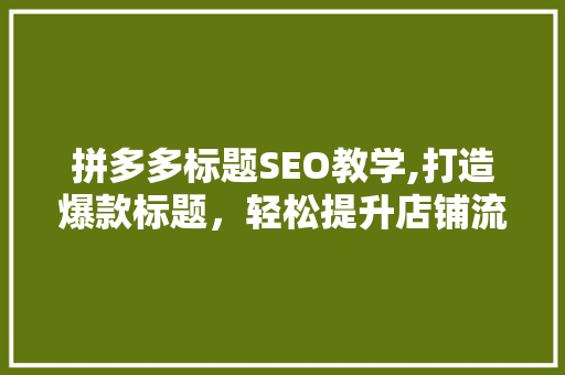 拼多多标题SEO教学,打造爆款标题，轻松提升店铺流量
