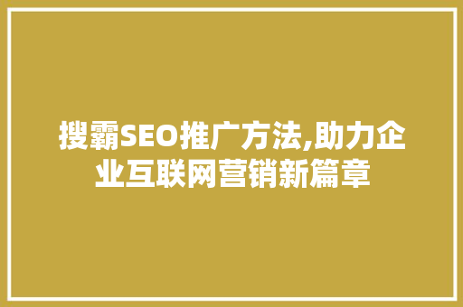搜霸SEO推广方法,助力企业互联网营销新篇章