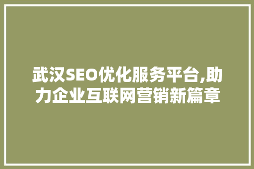 武汉SEO优化服务平台,助力企业互联网营销新篇章