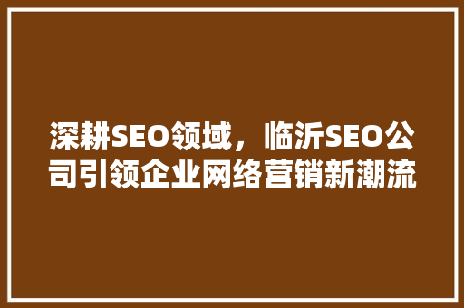 深耕SEO领域，临沂SEO公司引领企业网络营销新潮流