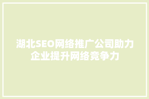 湖北SEO网络推广公司助力企业提升网络竞争力