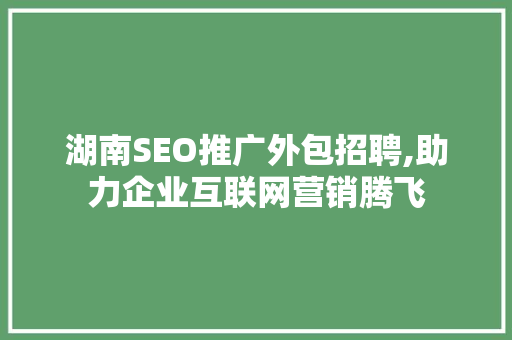 湖南SEO推广外包招聘,助力企业互联网营销腾飞