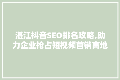 湛江抖音SEO排名攻略,助力企业抢占短视频营销高地