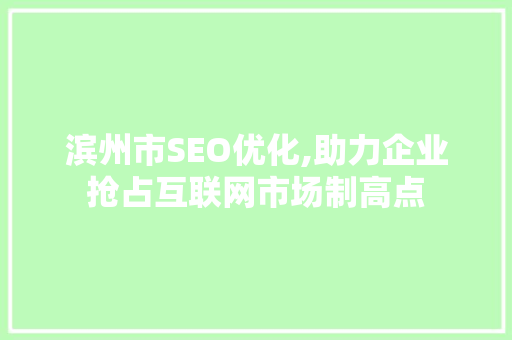 滨州市SEO优化,助力企业抢占互联网市场制高点