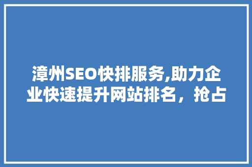 漳州SEO快排服务,助力企业快速提升网站排名，抢占市场先机