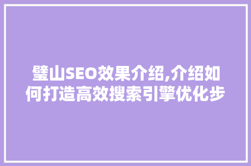 璧山SEO效果介绍,介绍如何打造高效搜索引擎优化步骤