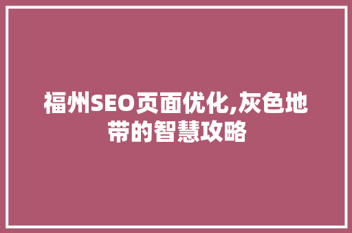 福州SEO页面优化,灰色地带的智慧攻略