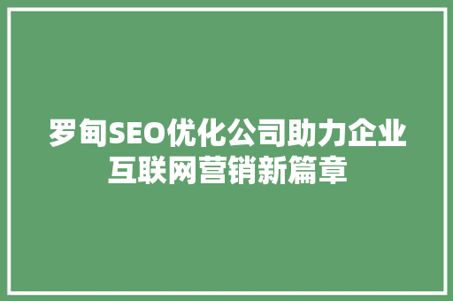 罗甸SEO优化公司助力企业互联网营销新篇章