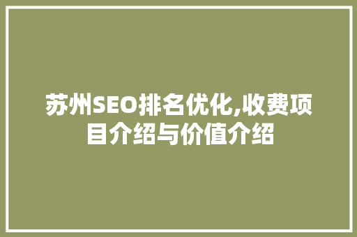 苏州SEO排名优化,收费项目介绍与价值介绍 编程语言