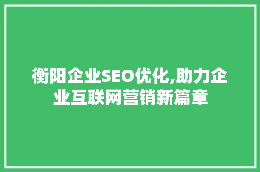 衡阳企业SEO优化,助力企业互联网营销新篇章