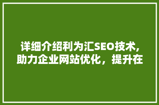 详细介绍利为汇SEO技术,助力企业网站优化，提升在线竞争力