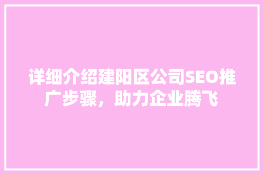 详细介绍建阳区公司SEO推广步骤，助力企业腾飞