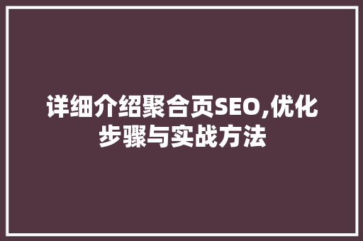 详细介绍聚合页SEO,优化步骤与实战方法