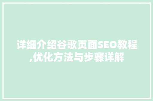 详细介绍谷歌页面SEO教程,优化方法与步骤详解
