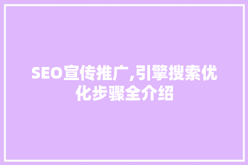 SEO宣传推广,引擎搜索优化步骤全介绍