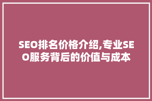 SEO排名价格介绍,专业SEO服务背后的价值与成本