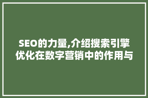 SEO的力量,介绍搜索引擎优化在数字营销中的作用与效果