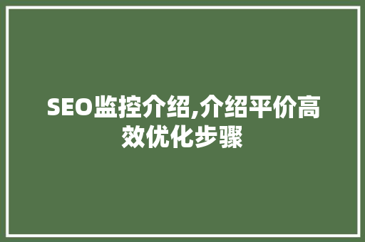 SEO监控介绍,介绍平价高效优化步骤
