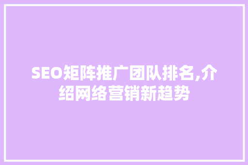 SEO矩阵推广团队排名,介绍网络营销新趋势