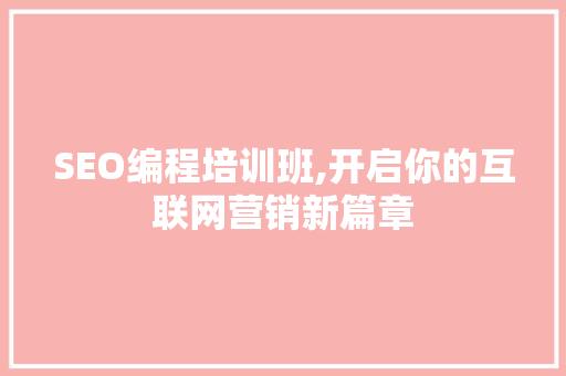 SEO编程培训班,开启你的互联网营销新篇章