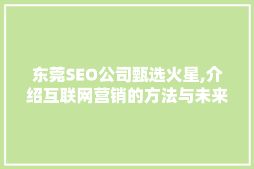 东莞SEO公司甄选火星,介绍互联网营销的方法与未来趋势 编程语言