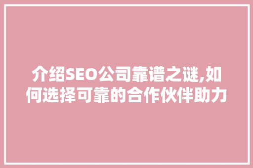 介绍SEO公司靠谱之谜,如何选择可靠的合作伙伴助力企业腾飞