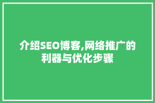 介绍SEO博客,网络推广的利器与优化步骤