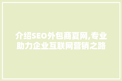 介绍SEO外包商夏网,专业助力企业互联网营销之路