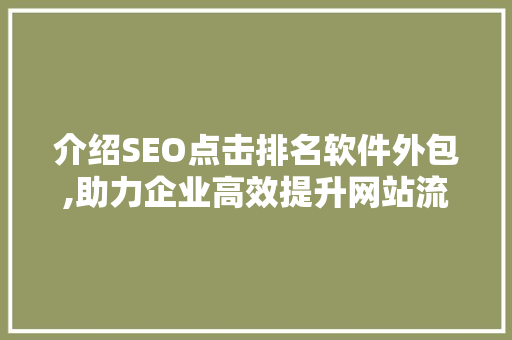 介绍SEO点击排名软件外包,助力企业高效提升网站流量与排名