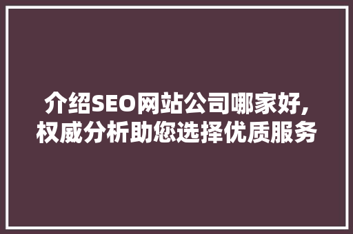 介绍SEO网站公司哪家好,权威分析助您选择优质服务