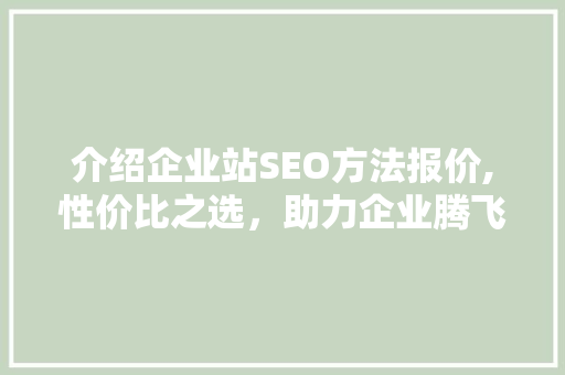 介绍企业站SEO方法报价,性价比之选，助力企业腾飞 网络技术
