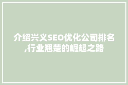 介绍兴义SEO优化公司排名,行业翘楚的崛起之路