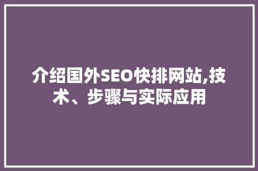 介绍国外SEO快排网站,技术、步骤与实际应用
