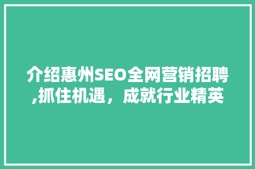 介绍惠州SEO全网营销招聘,抓住机遇，成就行业精英