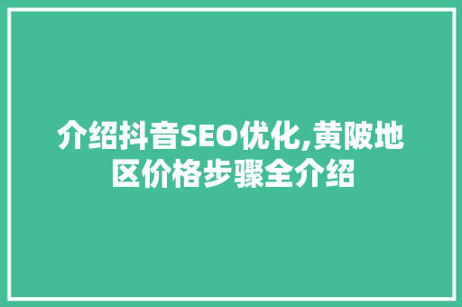 介绍抖音SEO优化,黄陂地区价格步骤全介绍
