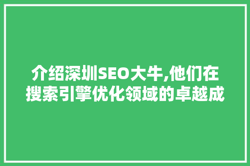 介绍深圳SEO大牛,他们在搜索引擎优化领域的卓越成就与智慧结晶