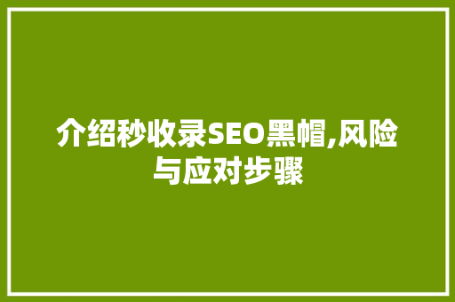 介绍秒收录SEO黑帽,风险与应对步骤 介绍秒收录SEO黑帽,风险与应对步骤