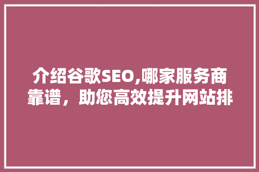 介绍谷歌SEO,哪家服务商靠谱，助您高效提升网站排名