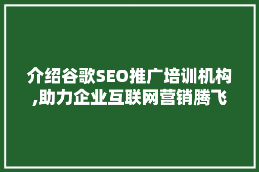介绍谷歌SEO推广培训机构,助力企业互联网营销腾飞 介绍谷歌SEO推广培训机构,助力企业互联网营销腾飞