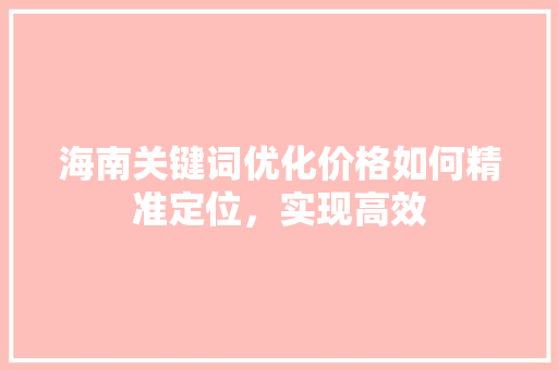 海南关键词优化价格如何精准定位，实现高效