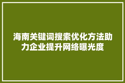 海南关键词搜索优化方法助力企业提升网络曝光度