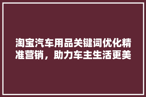 淘宝汽车用品关键词优化精准营销，助力车主生活更美好