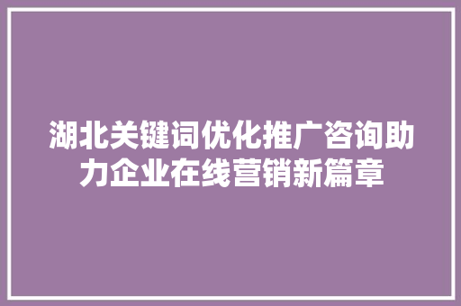 湖北关键词优化推广咨询助力企业在线营销新篇章