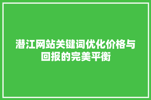 潜江网站关键词优化价格与回报的完美平衡