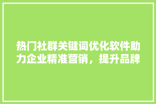 热门社群关键词优化软件助力企业精准营销，提升品牌影响力