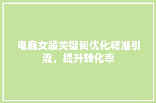 电商女装关键词优化精准引流，提升转化率