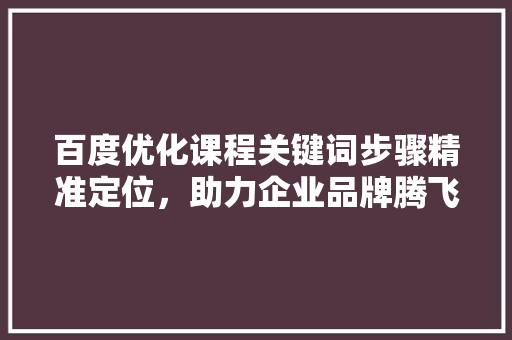 百度优化课程关键词步骤精准定位，助力企业品牌腾飞 电脑故障维修