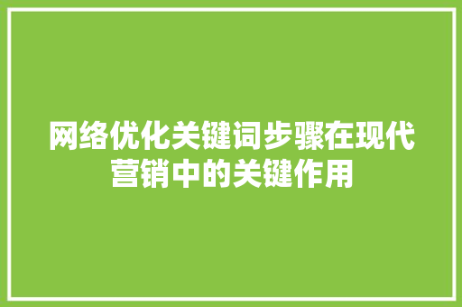 网络优化关键词步骤在现代营销中的关键作用
